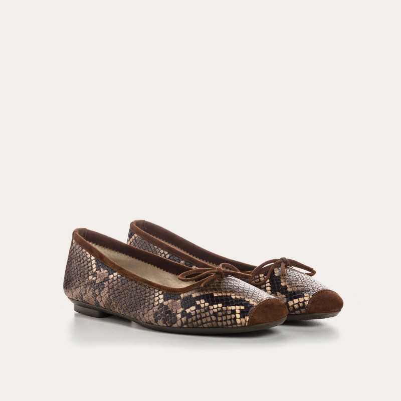 Ballerines plates a n ud en cuir embosse serpent
