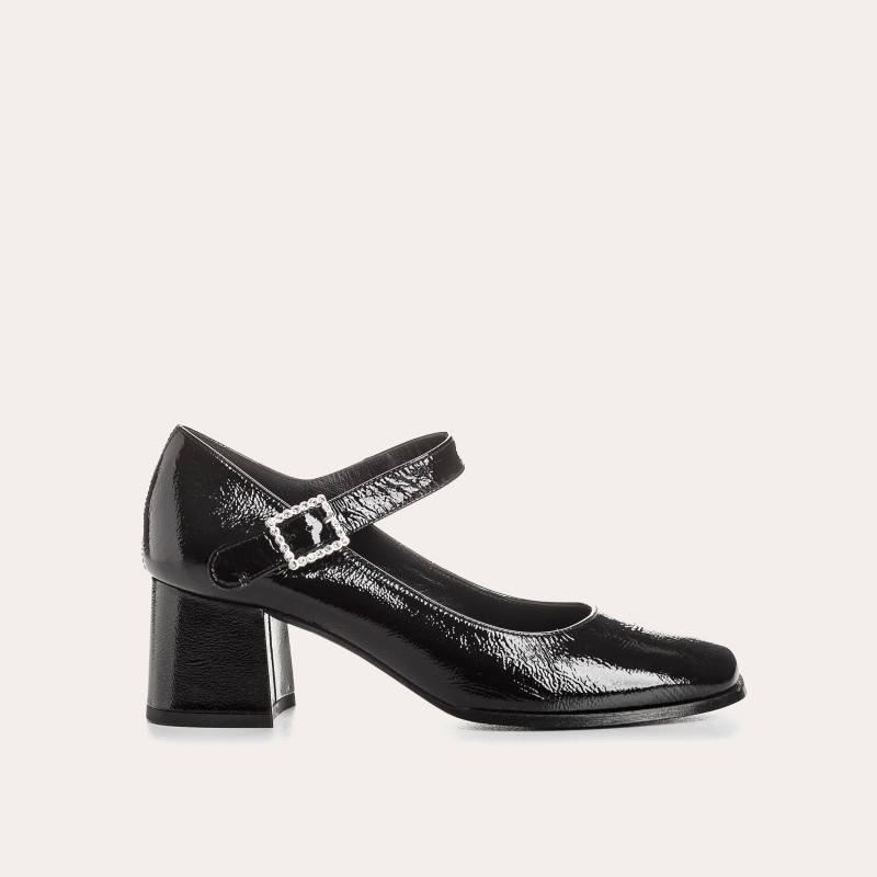 Naplak Patent Leather Mary Janes With Silver Rhinestone Loop