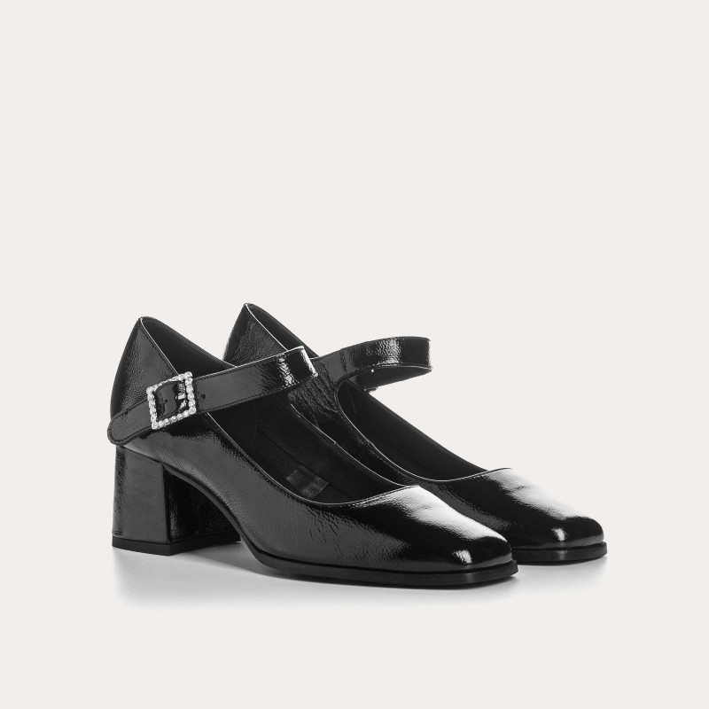 Naplak Patent Leather Mary Janes With Silver Rhinestone Loop