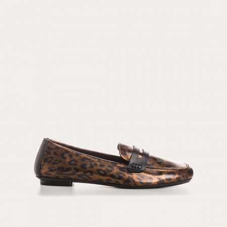 MOCASSINS HEMA CUIR METALLISE LEOPARD