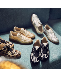 Baskets femme noir/off-white style Charleston en cuir lisse à lacets