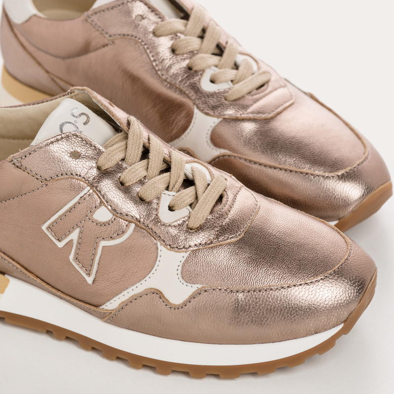 Woman Lace-up Champagne Metallic Leather Sneakers