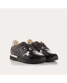 Baskets pour femme noir/off-white style Charleston en cuir grainé
