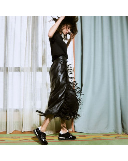 Baskets pour femme noir/off-white style Charleston en cuir grainé