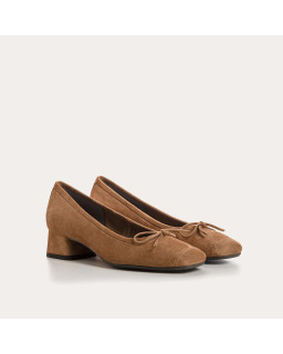 Velvet leather heeled ballerinas with knot