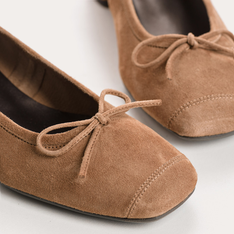 Velvet leather heeled ballerinas with knot
