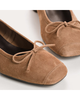 Velvet leather heeled ballerinas with knot