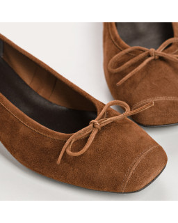Ballerines à talons en cuir velours avec noeud