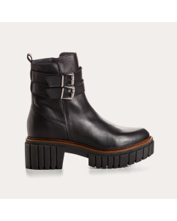 Boots Chelsea en cuir noir avec zip latéral et double boucles