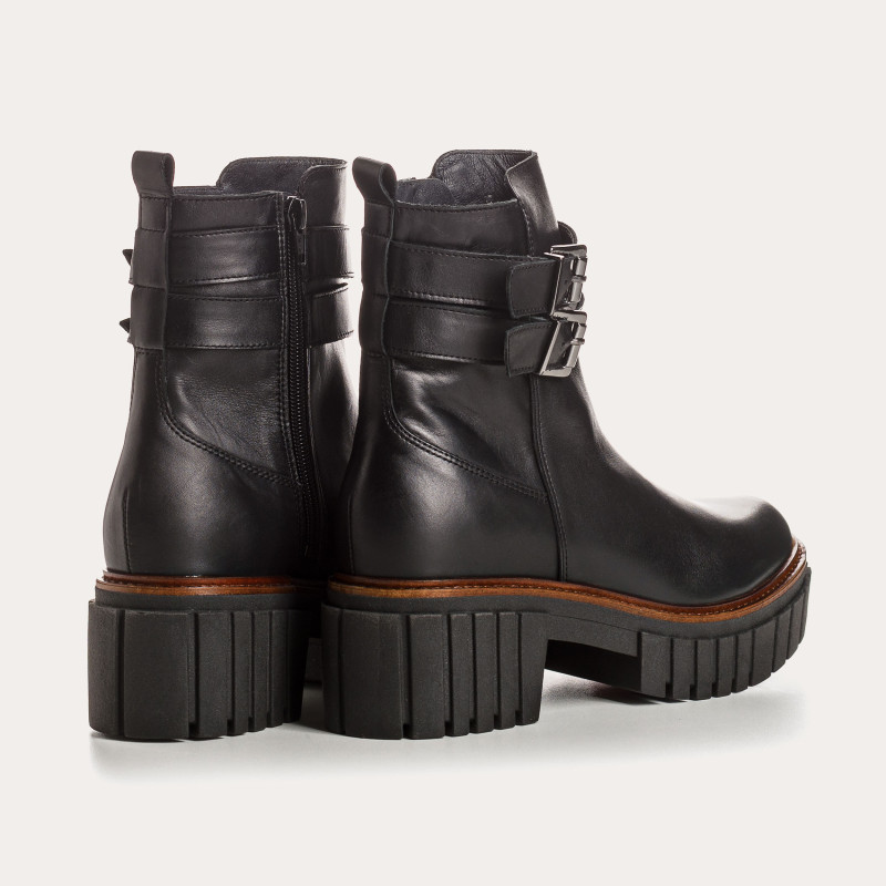 Boots Chelsea en cuir noir avec zip latéral et double boucles