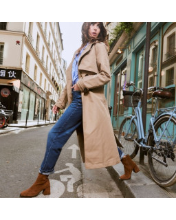 Bottines à talons en cuir velours cognac avec zip intérieur