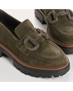 Mocassins chunky en cuir velours avec boucles dorées