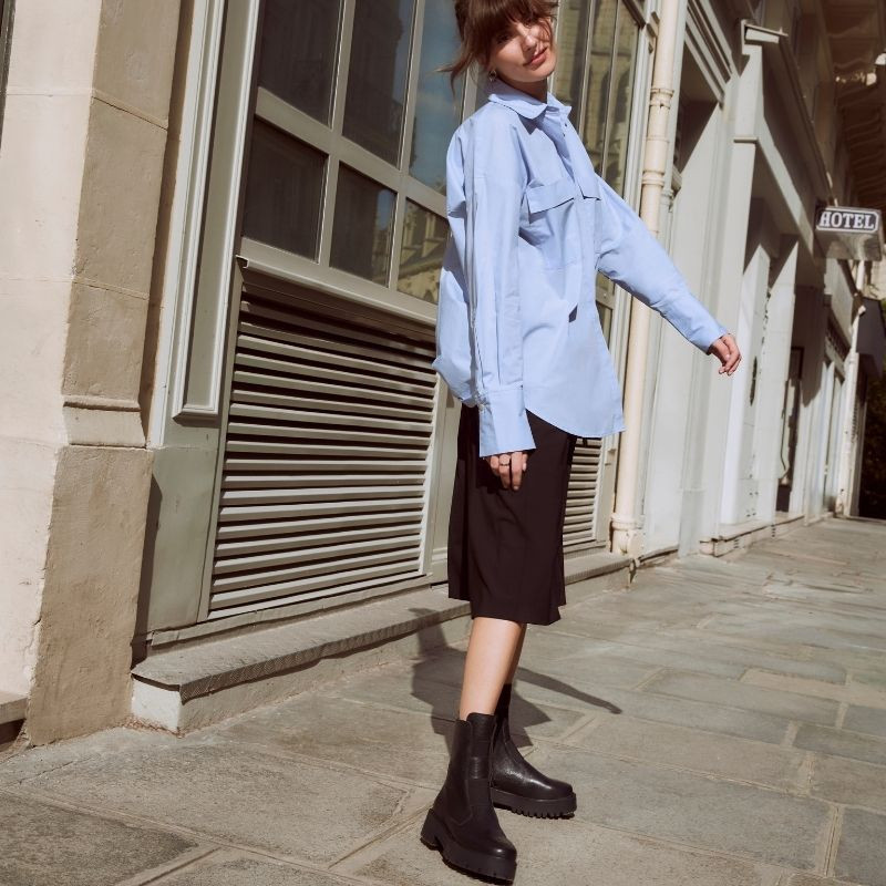 Boots Chelsea black flat grained leather with elastic