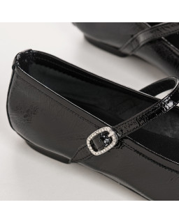 Black Mary Janes Patent Leather With Silver Rhinestone Loop