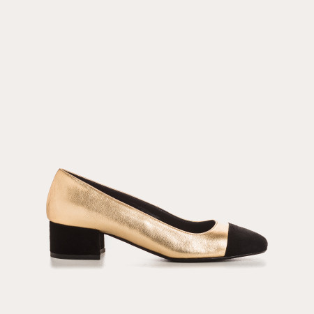Ballerines à talons bicolores en cuir métallisé