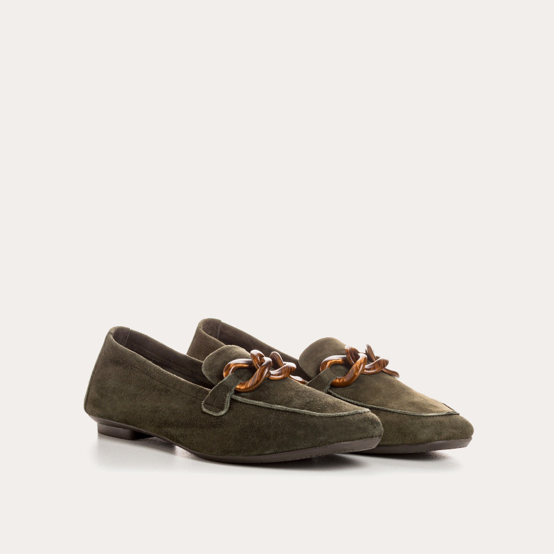 Leather jewelry moccasins Square end leather and brushed wood chain