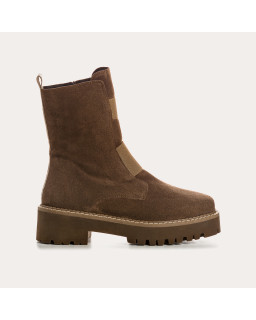 Boots Chelsea plates en cuir velours avec élastiques