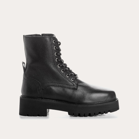 Black grained leather lace boots with interior zip