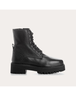 Black grained leather lace boots with interior zip