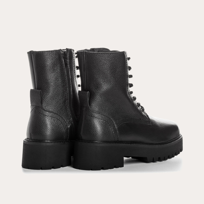 Black grained leather lace boots with interior zip