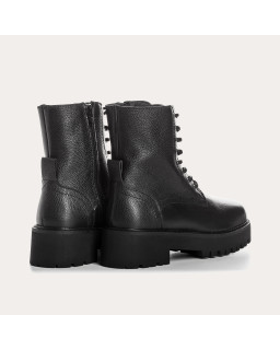 Black grained leather lace boots with interior zip