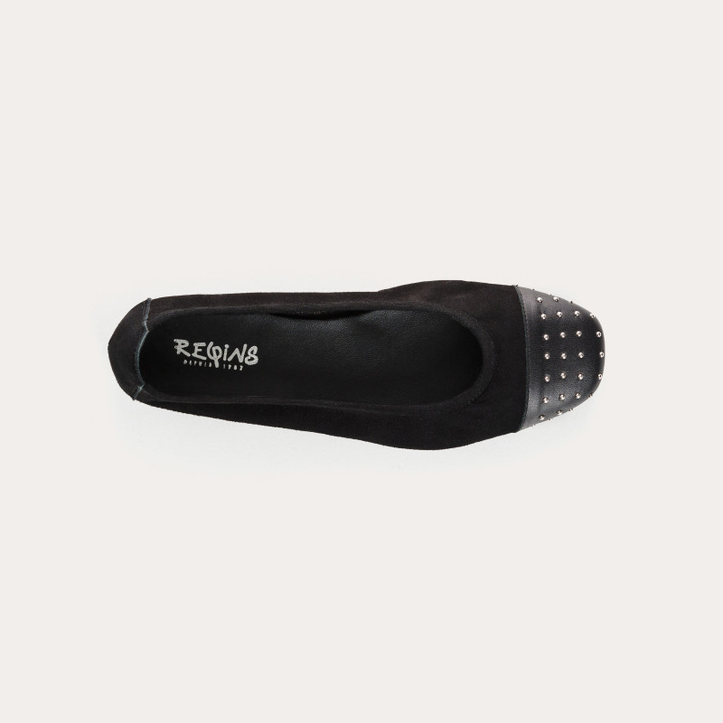 Ballerines bicolores à clous en cuir velours