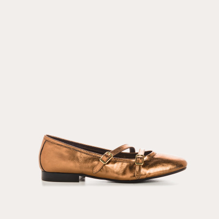 Bibes in metallic leather bronze with double flanges