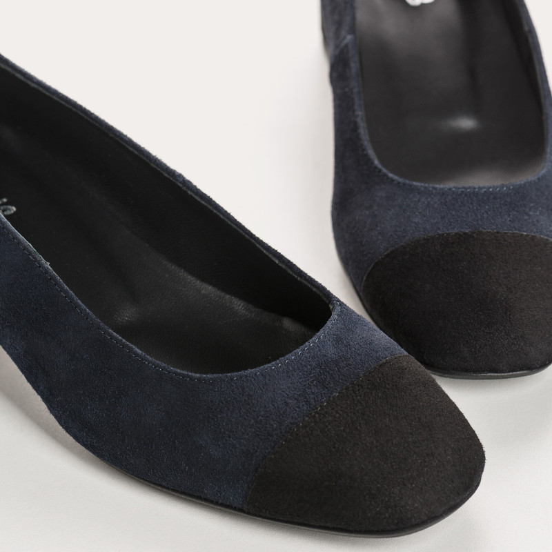 Ballerinas with two-color heels velvet leather