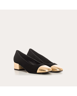 Ballerinas with two-color heels in velvet leather and metal