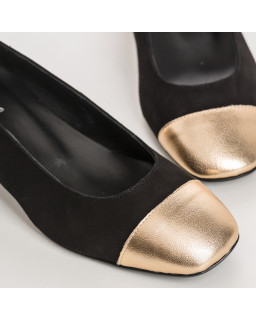 Ballerinas with two-color heels in velvet leather and metal