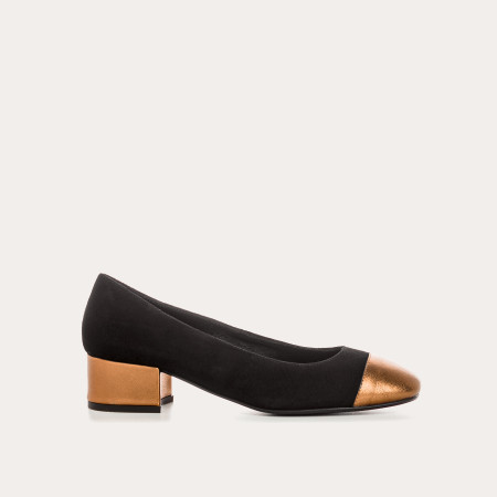 Ballerinas with two-color heels in suede and metal