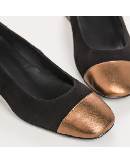 Ballerines à talons bicolores en cuir velours et métal