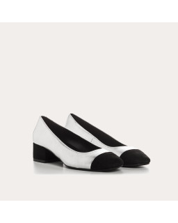 Ballerines à talons bicolores en cuir métallisé