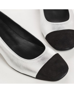 Ballerines à talons bicolores en cuir métallisé