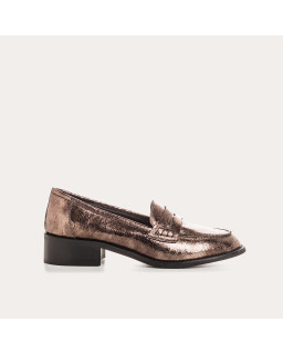 Mocassins collège en cuir métallisé acier