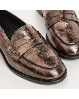 Moccasins College Leather Metallic Steel