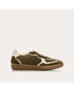 Baskets pour femme à lacets en cuir velours et cuir lisse