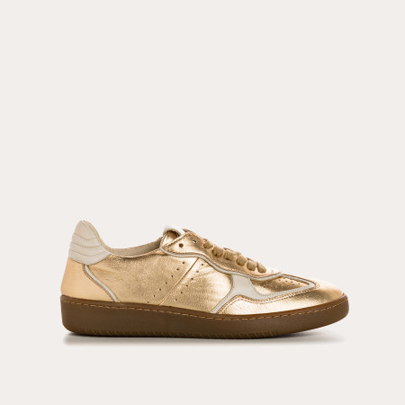 Woman sneakers in metallic leather and lace-lace leather