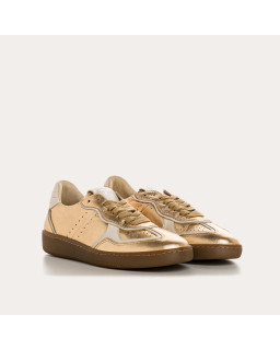 Woman sneakers in metallic leather and lace-lace leather