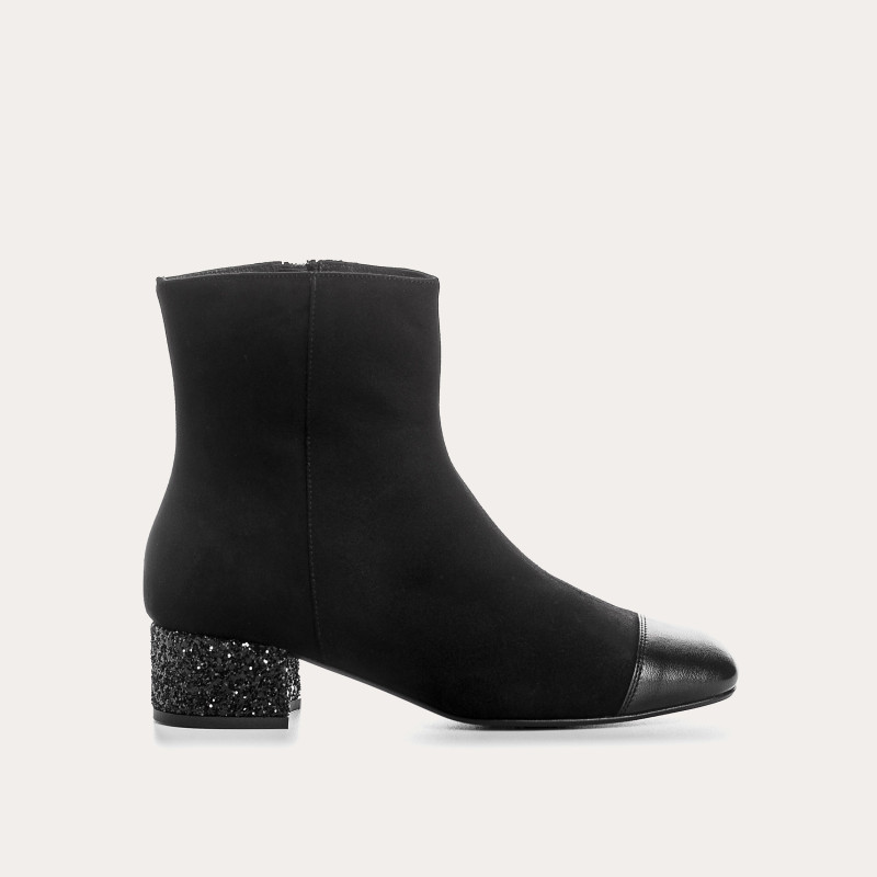 Velvet leather and glitter leather boots