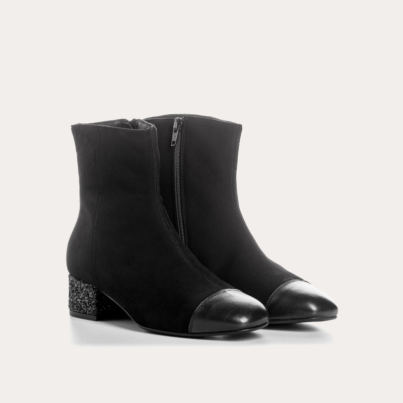 Velvet leather and glitter leather boots