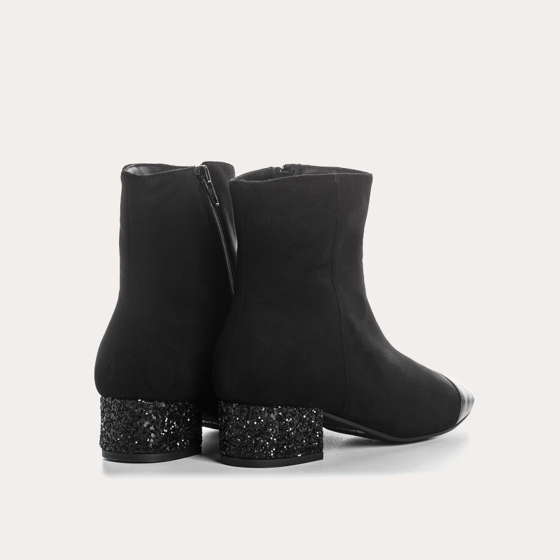 Velvet leather and glitter leather boots