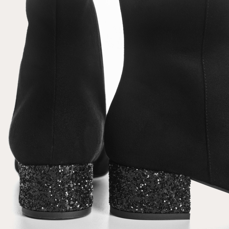 Velvet leather and glitter leather boots