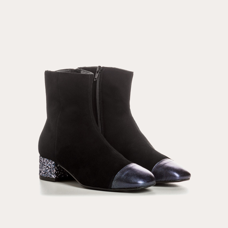 Velvet leather and glitter leather boots