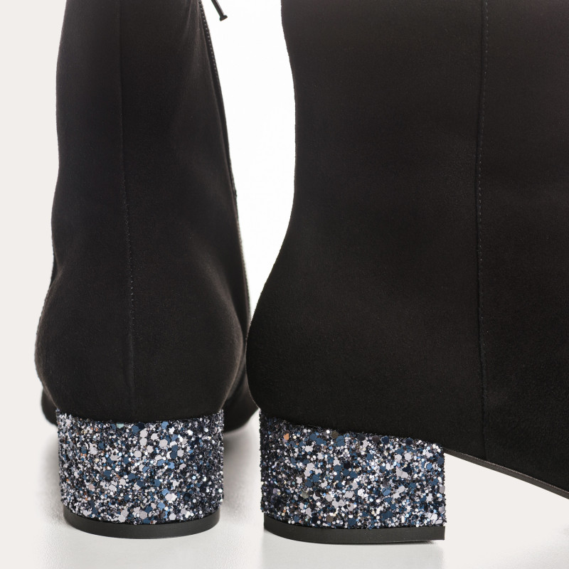 Bottines à talons en cuir velours et glitter