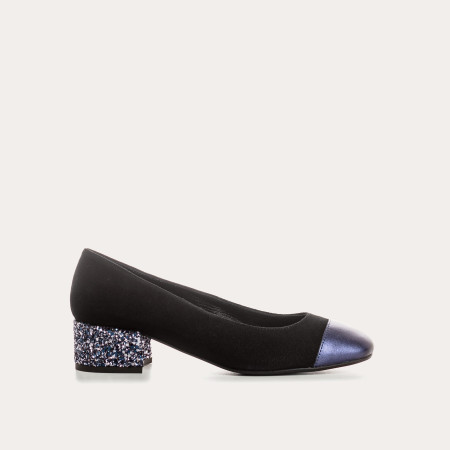 Suede heel ballerinas with glitter heel