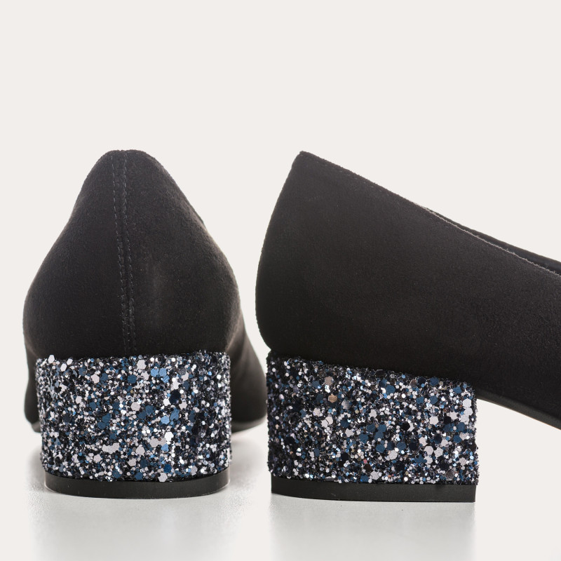 Velvet leather heel ballerinas with glitter heel
