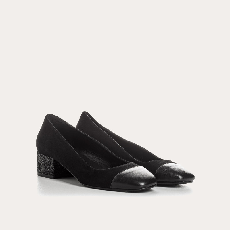 Velvet leather heel ballerinas with glitter heel