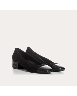 Ballerines à talons en cuir velours avec talon pailleté