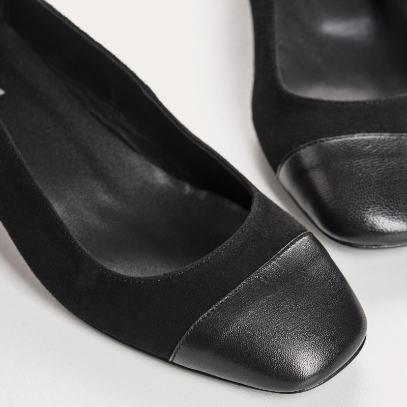 Velvet leather heel ballerinas with glitter heel